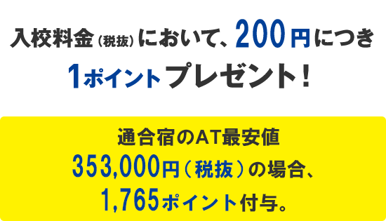 01：入校料金（税抜）において、200円につき1ポイントプレゼント！