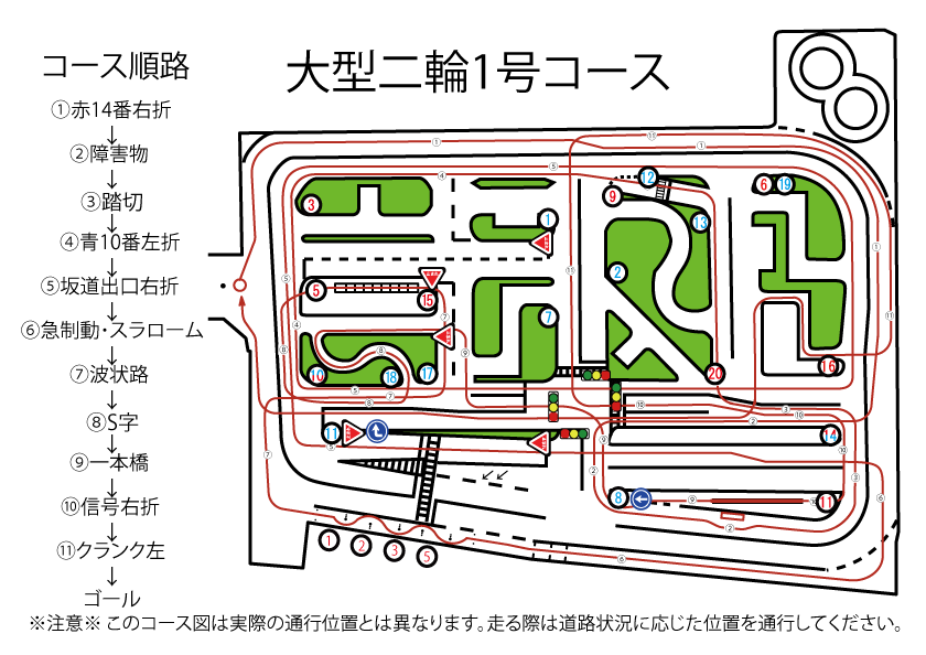 大型二輪車の卒業検定コース図 公式 菊名ドライビングスクール 神奈川県横浜市の自動車学校